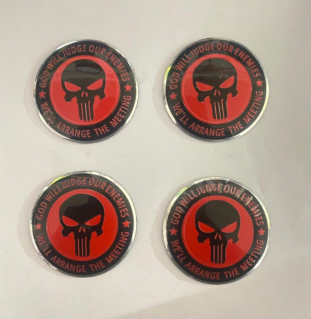 4pcs The Punisher Skull Sign Emblem Car Wheel Center Hub Cap The Punisher Skull Caps Badge Sticker Decal 56mm 2INCH