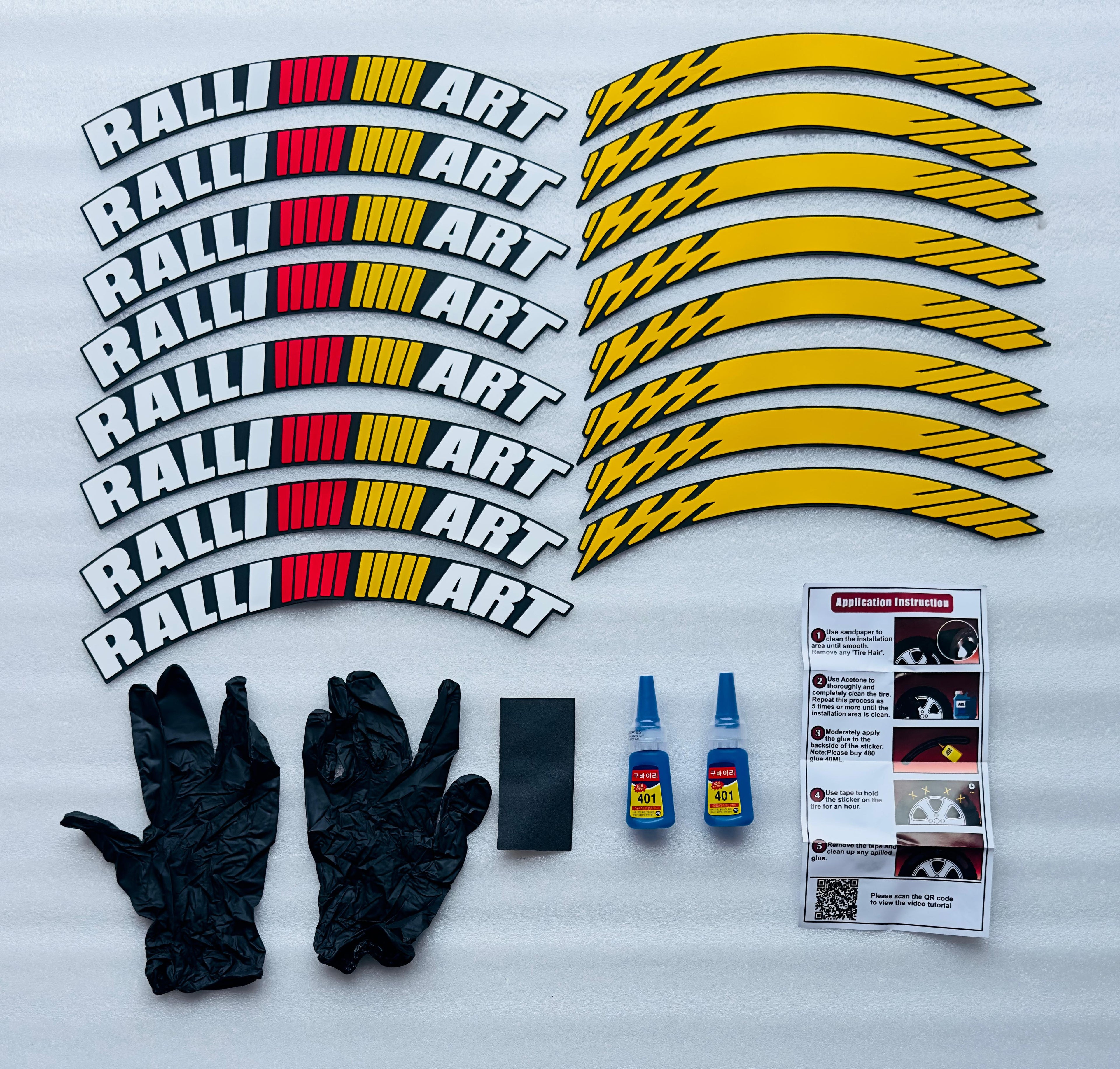 Ralliart Tyre Sticker for 4 Tire Tyres Customized Permanent Rubber Tire Tyres Sticker Decorative Stiicker (2 Glue+2 Gloves Included)