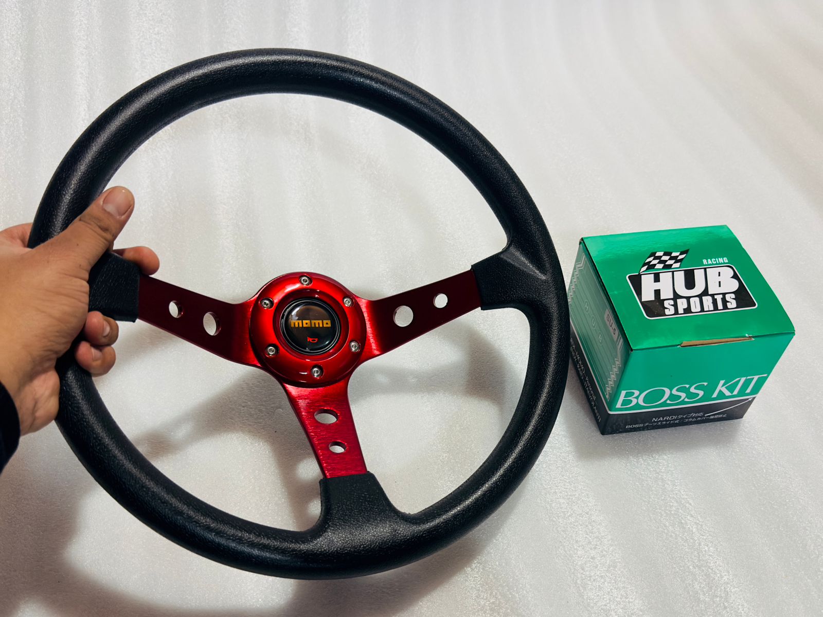 RED, MOMO 14INCH DEEP STEERINGS &amp; LEATHER DEEP STYLE Steerings Look Rally Race Off Road with HUB Free Universal Steering Wheel With Hub