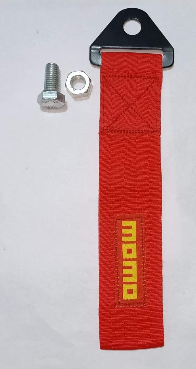 MOMO CAR Truck Tow Belt Strap RED Universal Front Rear Tow Strap Tow Hook Towing Belt (Nylon, 1000 kg Pull Capacity 1 Piece