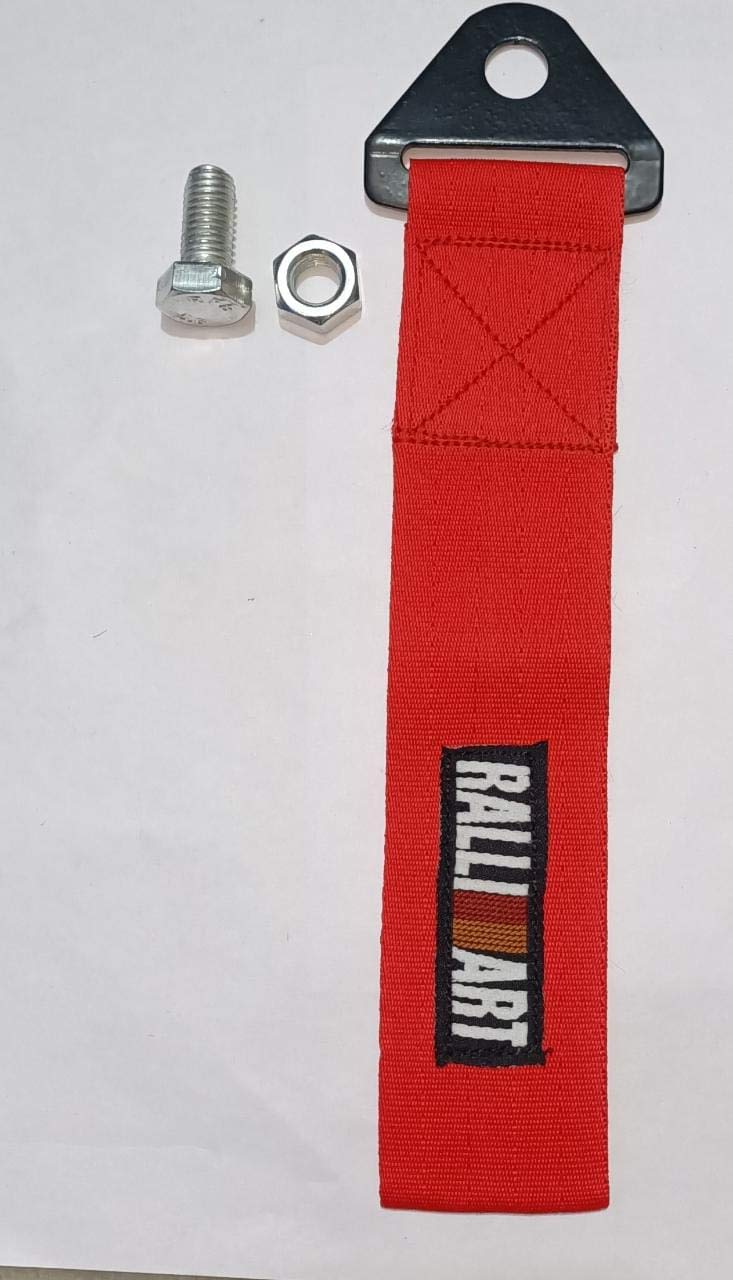 RALLIART CAR Truck Tow Belt Strap RED Universal Front Rear Tow Strap Tow Hook Towing Belt (Nylon, 1000 kg Pull Capacity 1 Piece