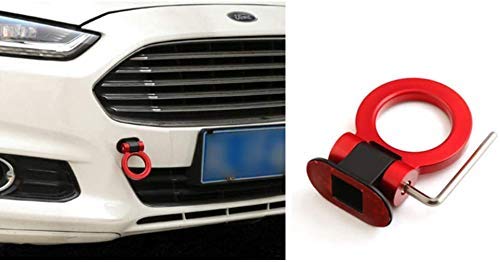 Round Dummy Hook Car Bumper Tow Hook Universal Decorative Racing Style Trailer Hook Sticker Rear Tow Strap Tow Hook Towing Belt (RED PVC Round Dummy Hook)