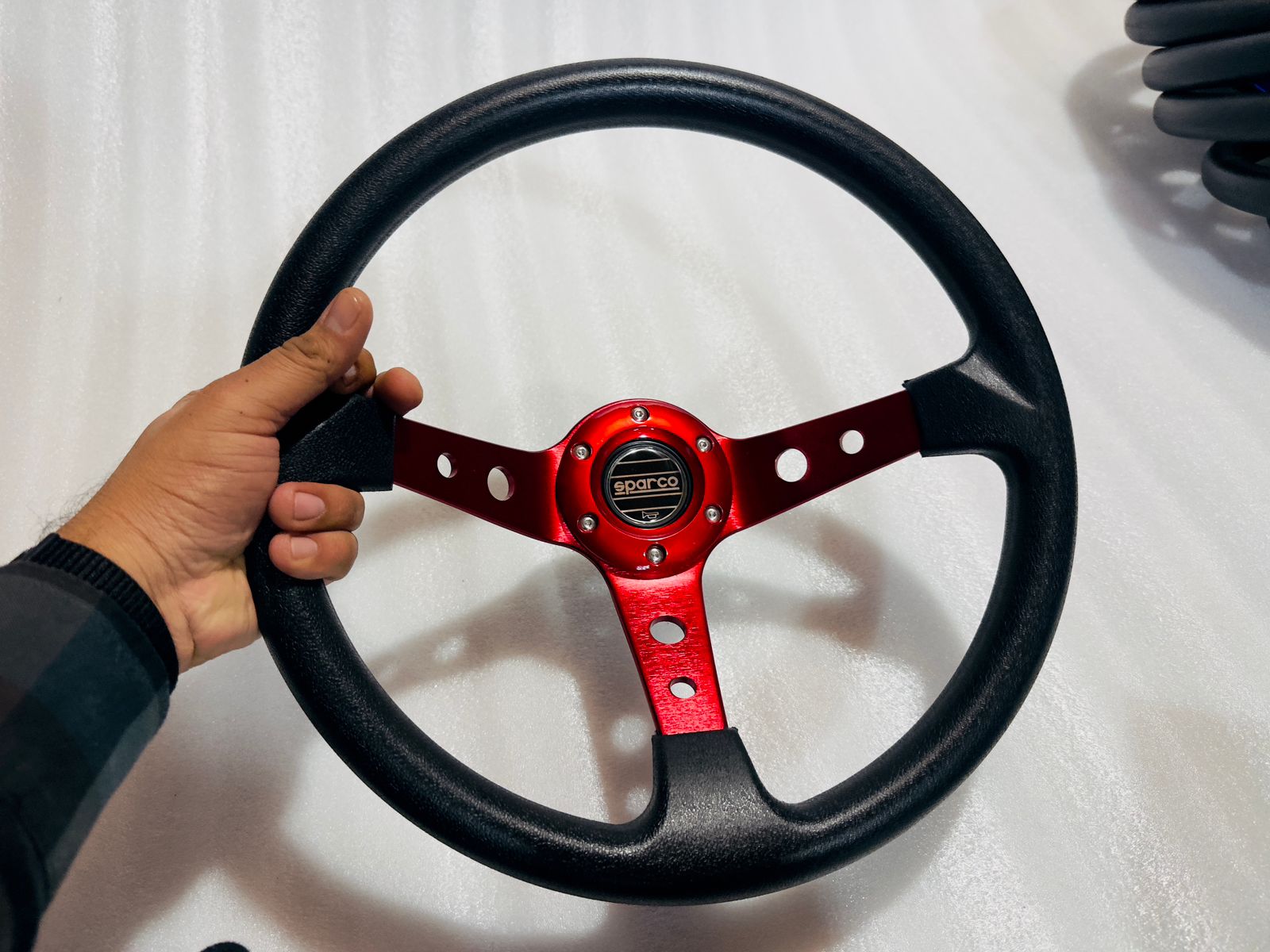 RED, SPARCO 14INCH DEEP STEERING Style Universal Steering Wheel for Sports Car Look Rally Race Off Road WID BOOS KIT HUB Free-1 Piece Sparco Steering