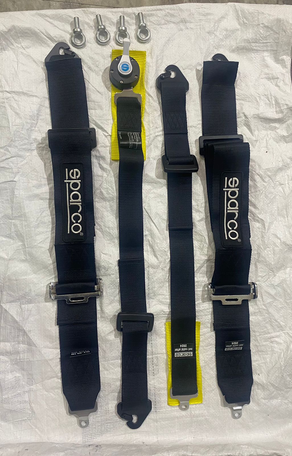 BLACK SPARCO 4 Point (Webbing Pad) JDM DRIFTING SPORTY Car Seat Belt Harness Quick Release Lock