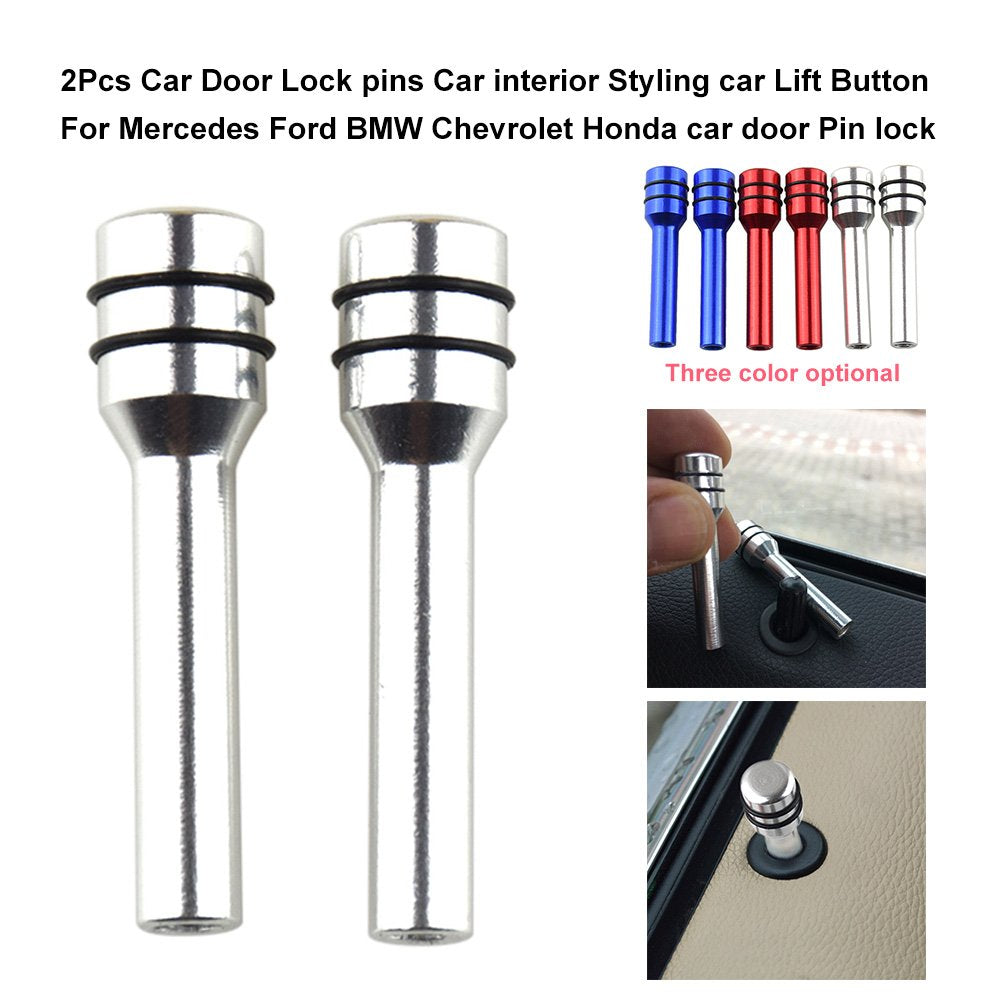 2PC SILVER Aluminum Alloy Car Door Lock Pins Car Interior Decorative Door Lock Pull Pin Auto Accessory Universal for All Cars Auto Accessories.