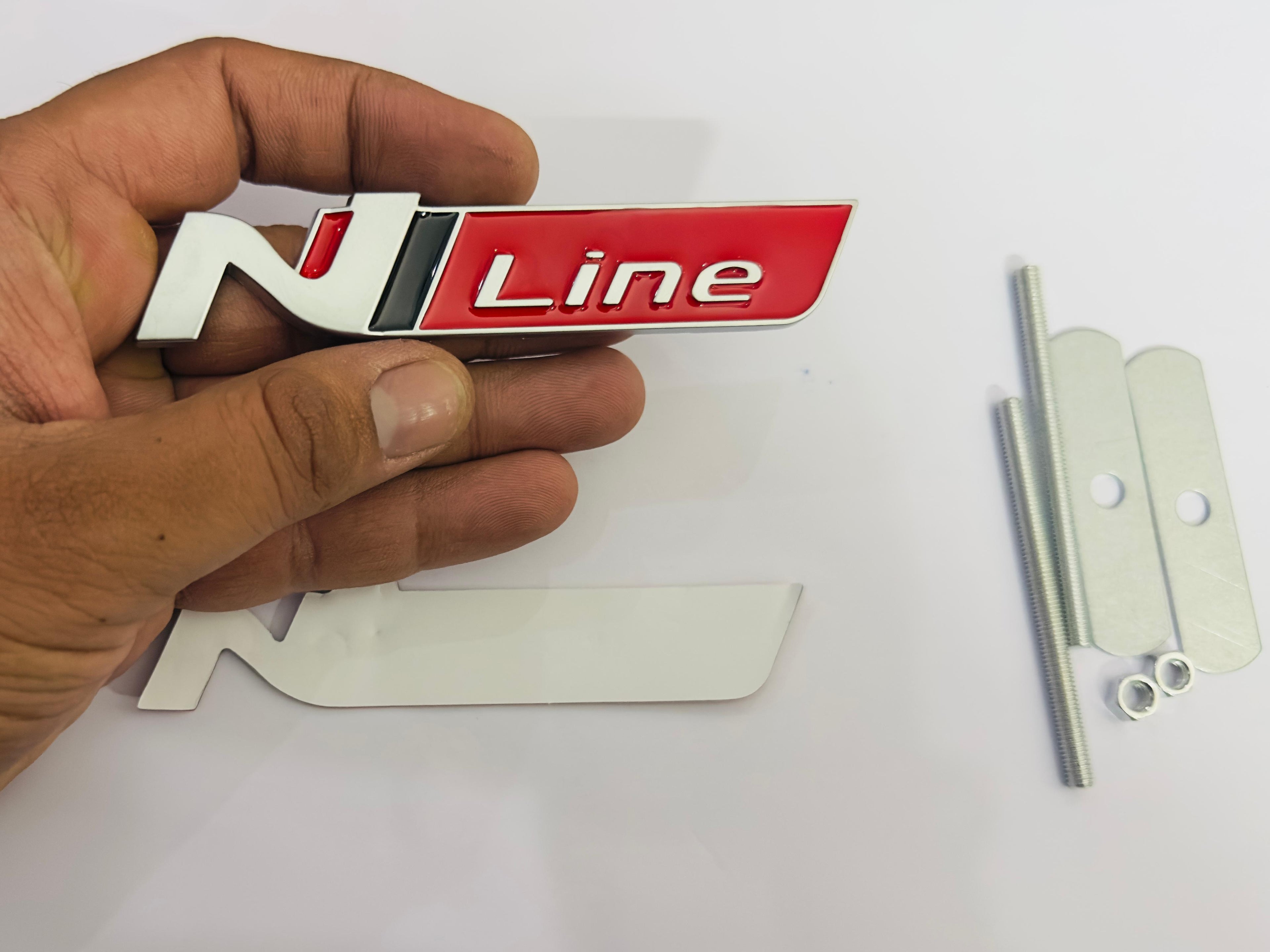 Silver Red Grill Rear N Line Logo 11cmx2cm Car Bike Metal Logo Car Emblem 3D Badge Auto Racing Sport Sticker Grand Tourer Decal Versatile Sticker