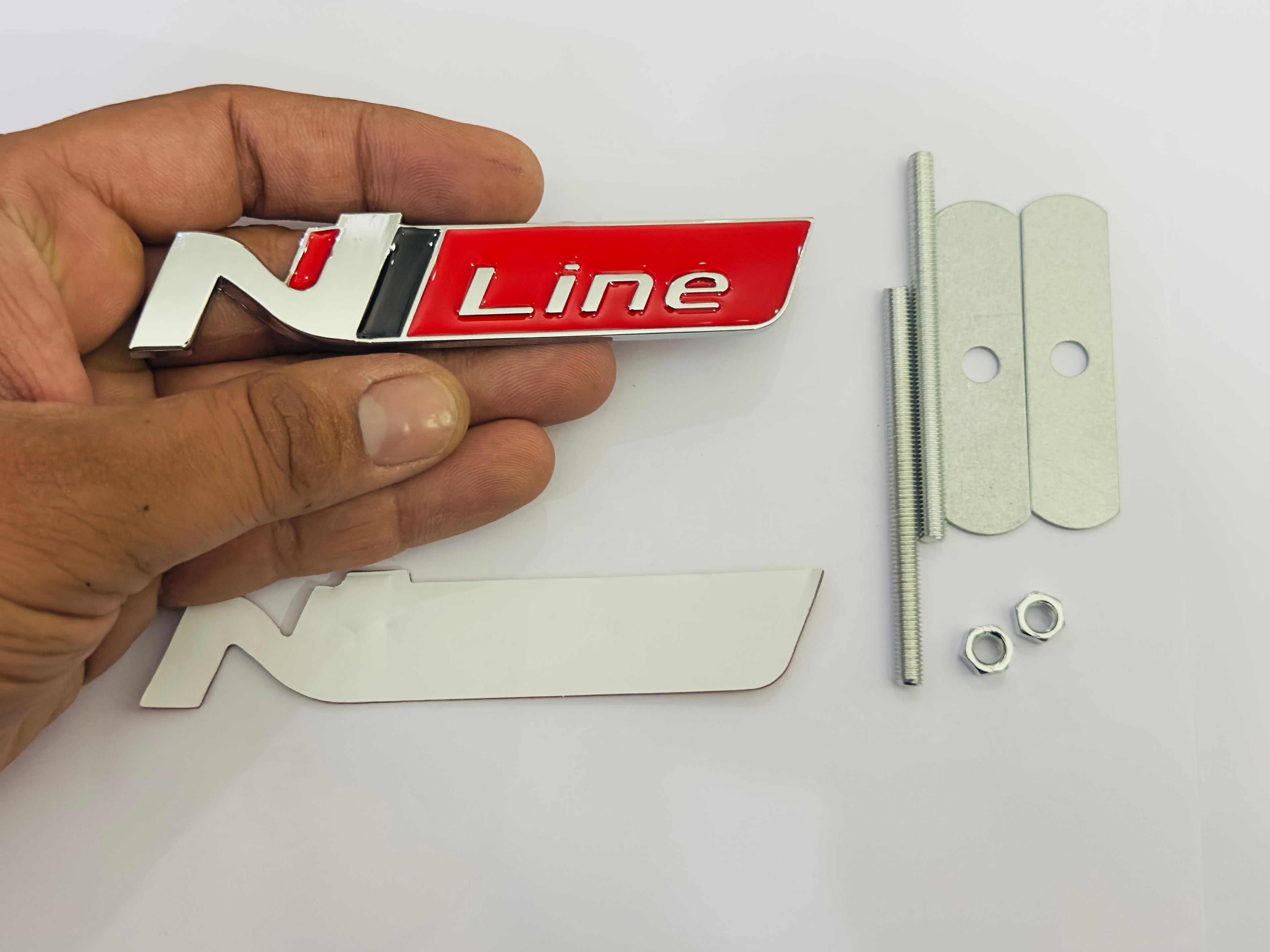 Silver Red Grill Rear N Line Logo 11cmx2cm Car Bike Metal Logo Car Emblem 3D Badge Auto Racing Sport Sticker Grand Tourer Decal Versatile Sticker