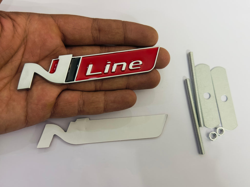 Silver Red Grill Rear N Line Logo 11cmx2cm Car Bike Metal Logo Car Emblem 3D Badge Auto Racing Sport Sticker Grand Tourer Decal Versatile Sticker
