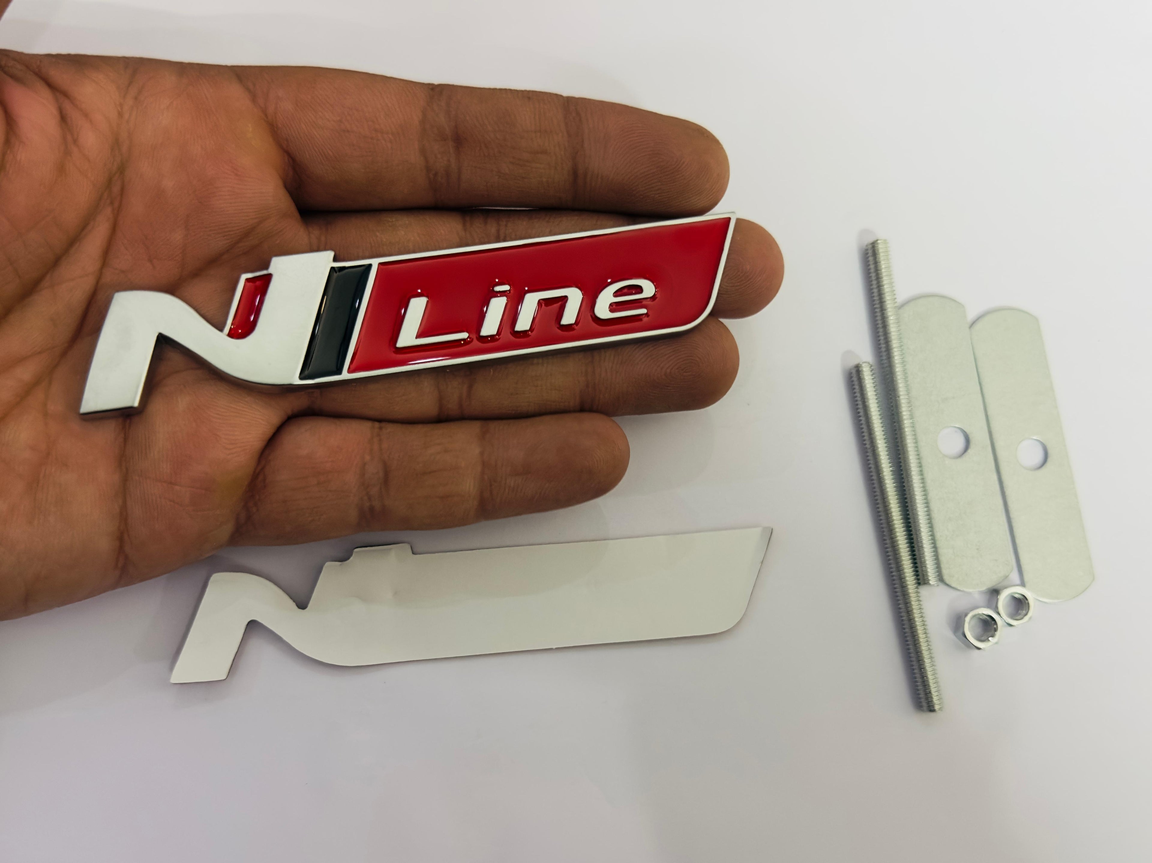 Silver Red Grill Rear N Line Logo 11cmx2cm Car Bike Metal Logo Car Emblem 3D Badge Auto Racing Sport Sticker Grand Tourer Decal Versatile Sticker