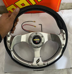 MOMO SILVER ROUND STEERING (12INCH) Universal Steering Wheel for Sports Car Look Rally Race Off Road with HUB Free