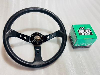 BLACK, SPARCO 14INCH DEEP STEERING Style Universal Steering Wheel for Sports Car Look Rally Race Off Road WID BOOS KIT HUB Free-1 Piece Sparco Steering