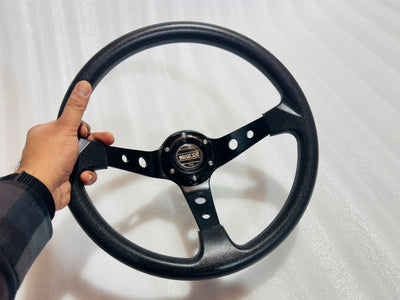 BLACK, SPARCO 14INCH DEEP STEERING Style Universal Steering Wheel for Sports Car Look Rally Race Off Road WID BOOS KIT HUB Free-1 Piece Sparco Steering