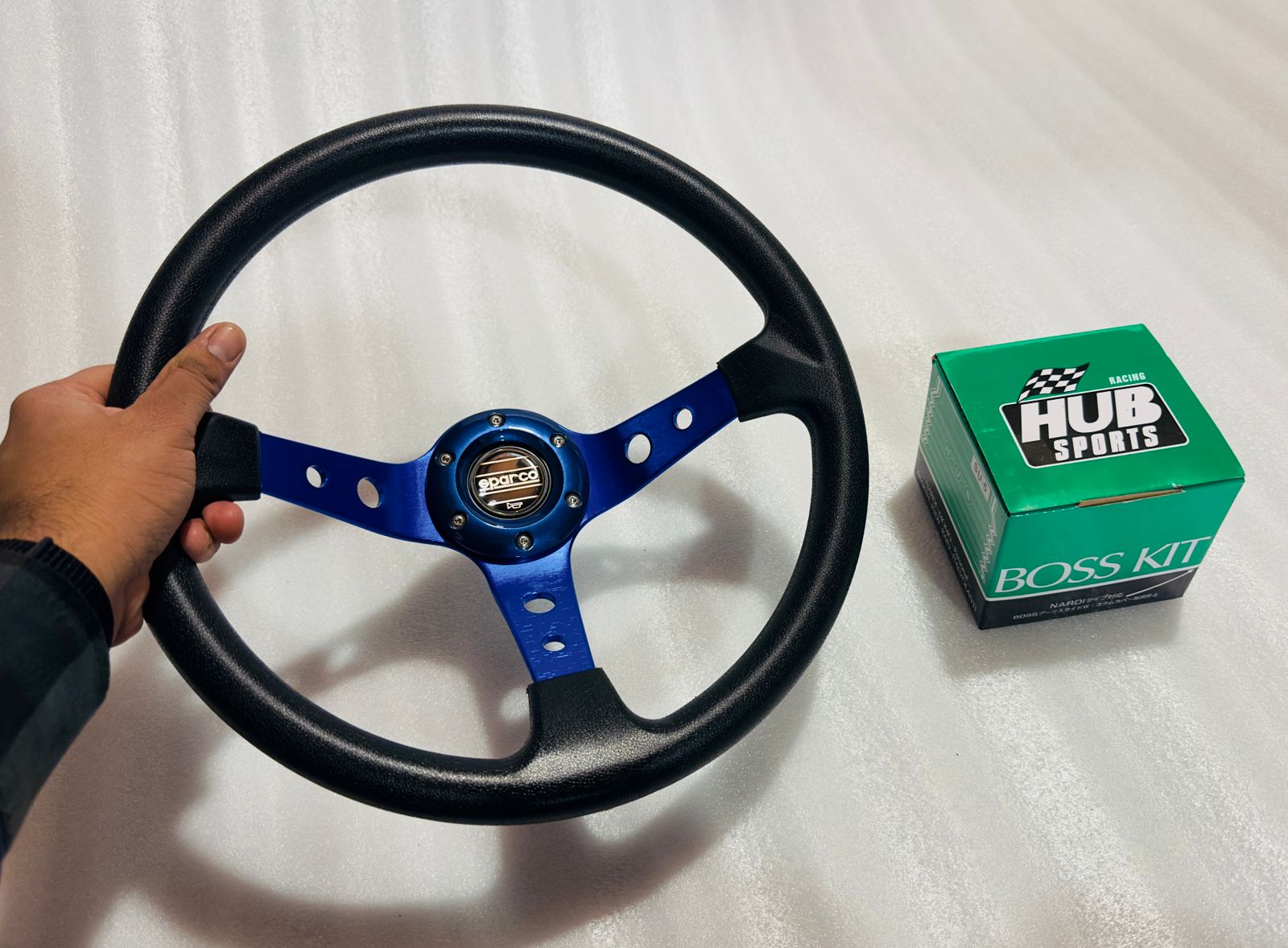 BLUE, SPARCO 14INCH DEEP STEERING Style Universal Steering Wheel for Sports Car Look Rally Race Off Road WID BOOS KIT HUB Free-1 Piece Sparco Steering