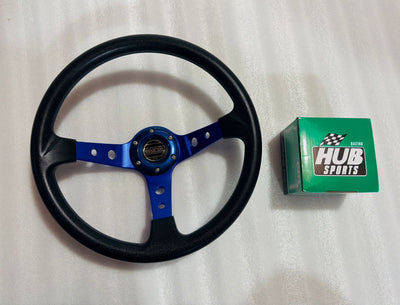 BLUE, SPARCO 14INCH DEEP STEERING Style Universal Steering Wheel for Sports Car Look Rally Race Off Road WID BOOS KIT HUB Free-1 Piece Sparco Steering