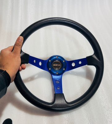 BLUE, SPARCO 14INCH DEEP STEERING Style Universal Steering Wheel for Sports Car Look Rally Race Off Road WID BOOS KIT HUB Free-1 Piece Sparco Steering