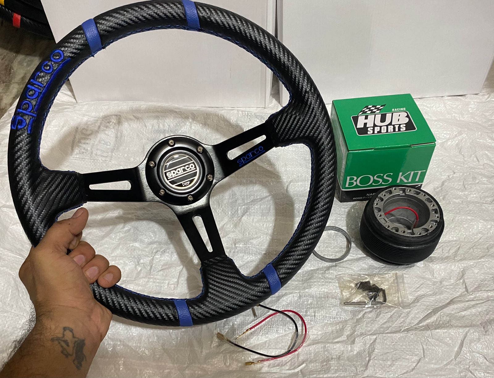 SPARCO CARBON EDITION (14INCH BLUE STEERING) DEEP STYLE Universal Steering Wheel for Sports Car Look DRIFTING Rally Race Off Road WID FREE BOSS KIT HUB