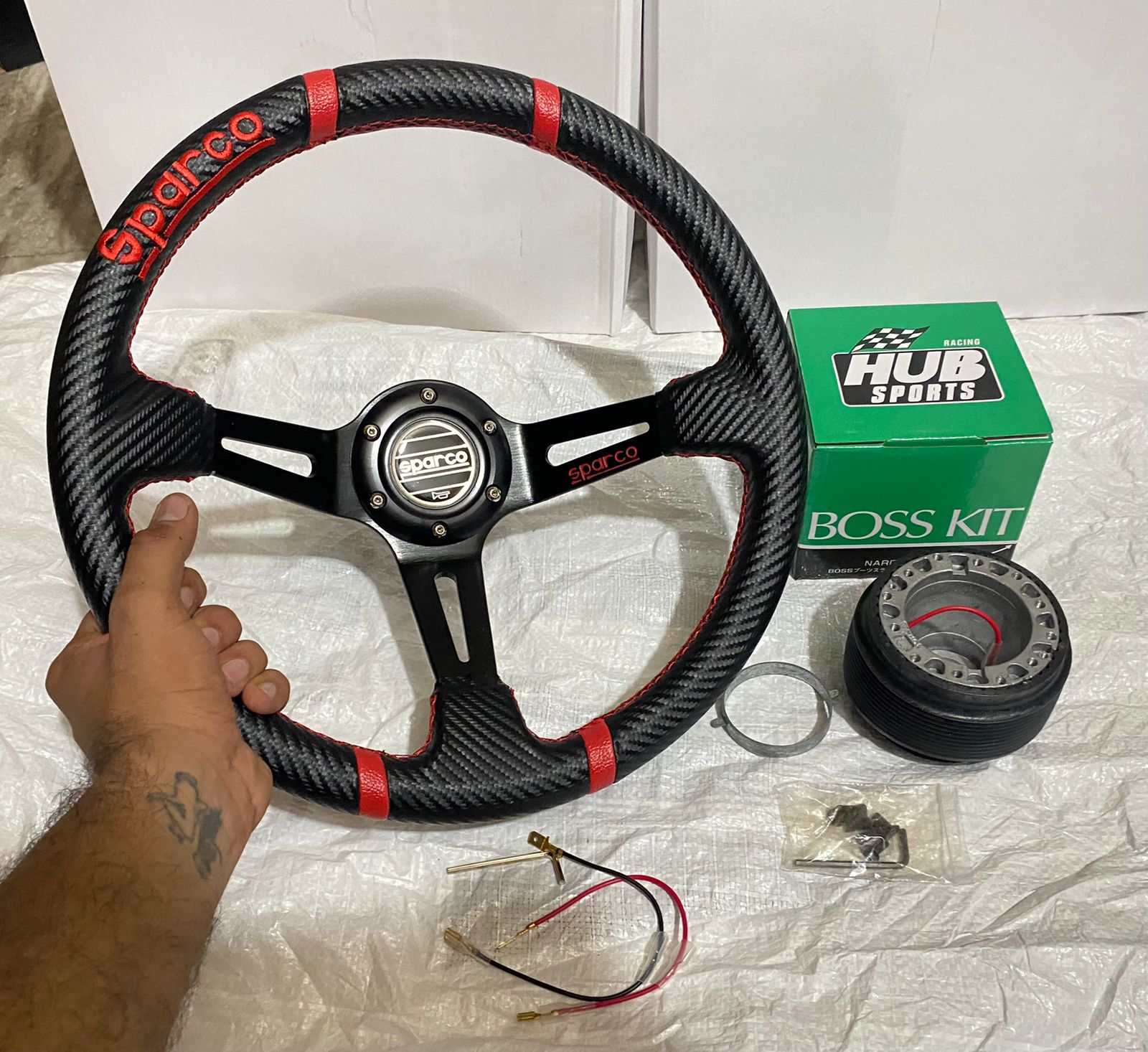SPARCO CARBON EDITION (RED 14INCH STEERING) DEEP STYLE Universal Steering Wheel for Sports Car Look DRIFTING Rally Race Off Road WID FREE BOSS KIT HUB