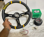 (SPARCO YELLOW CARBON EDITION) 14INCH STEERING DEEP STYLE Universal Steering Wheel for Sports Car Look DRIFTING Rally Race Off Road WID FREE BOSS KIT HUB