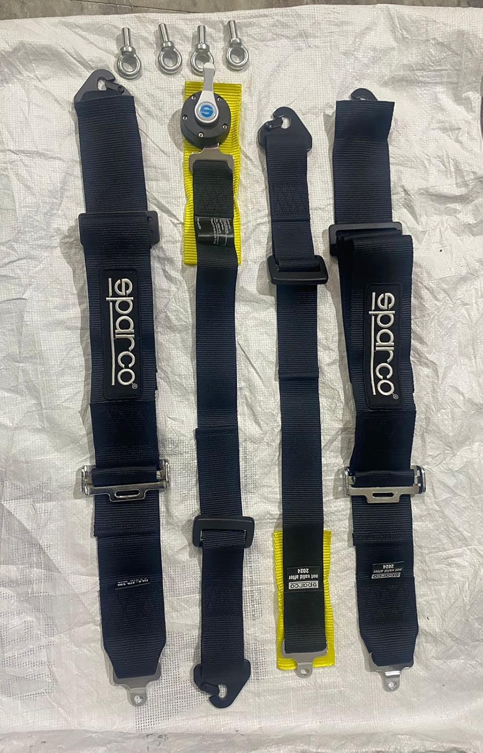 BLACK SPARCO 4 Point (Webbing Pad) JDM DRIFTING SPORTY Car Seat Belt Harness Quick Release Lock