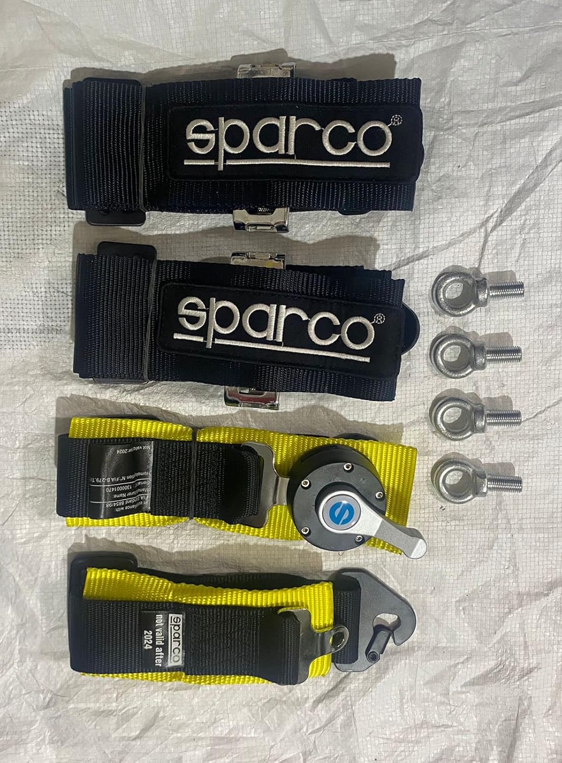 BLACK SPARCO 4 Point (Webbing Pad) JDM DRIFTING SPORTY Car Seat Belt Harness Quick Release Lock