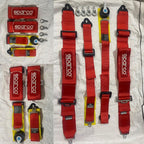 RED SPARCO 4 Point (Webbing Pad) JDM DRIFTING SPORTY Car Seat Belt Harness Quick Release Lock