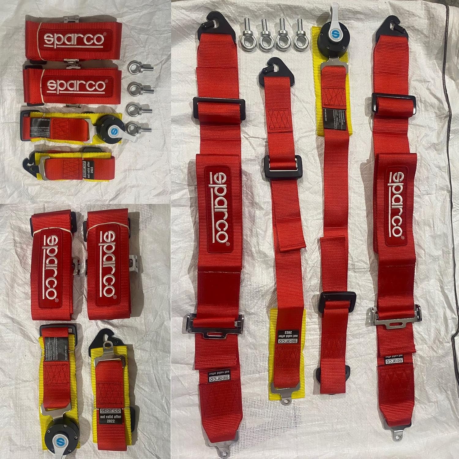 RED SPARCO 4 Point (Webbing Pad) JDM DRIFTING SPORTY Car Seat Belt Harness Quick Release Lock