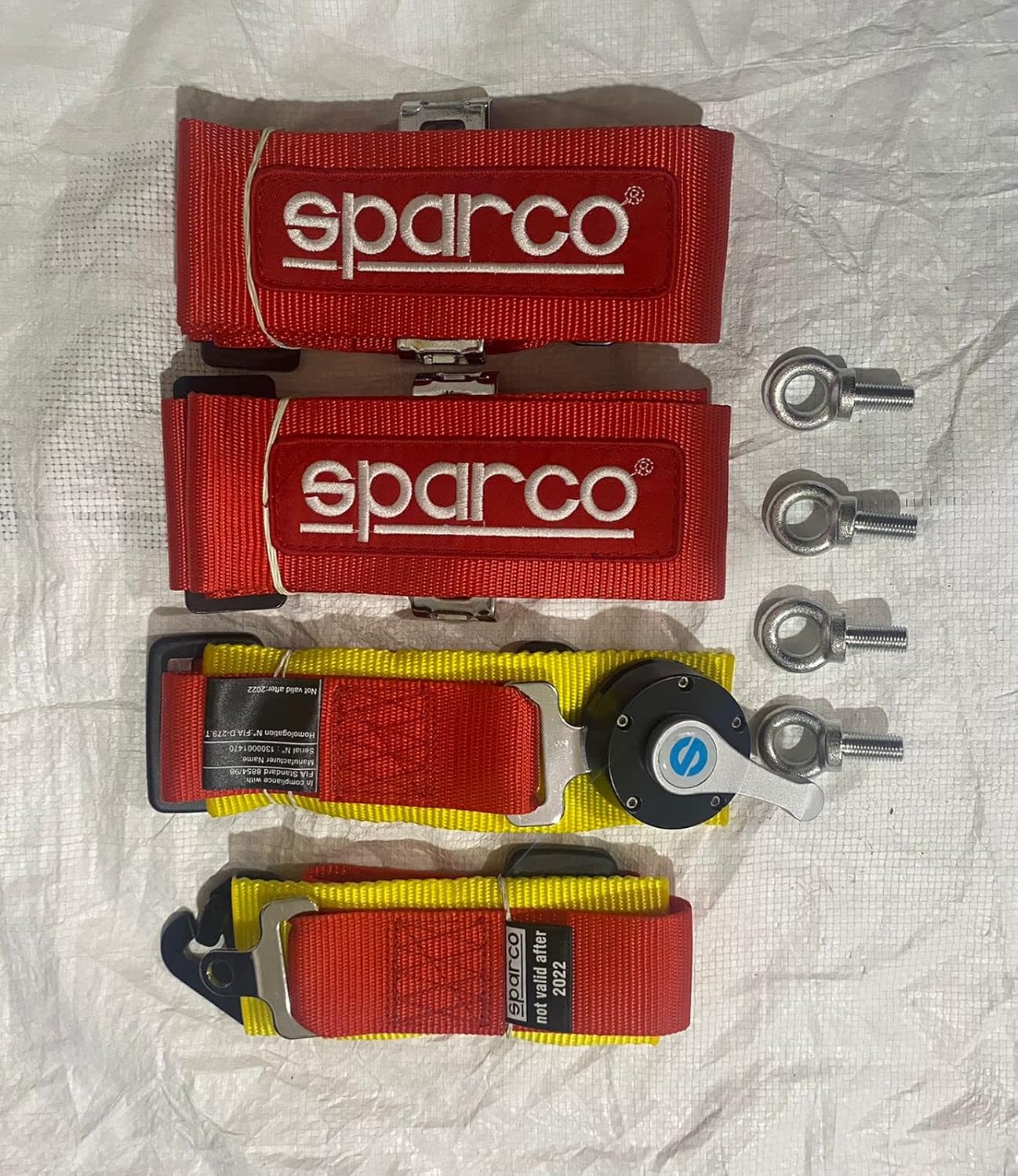 RED SPARCO 4 Point (Webbing Pad) JDM DRIFTING SPORTY Car Seat Belt Harness Quick Release Lock