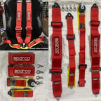 RED SPARCO 4 Point (Webbing Pad) JDM DRIFTING SPORTY Car Seat Belt Harness Quick Release Lock