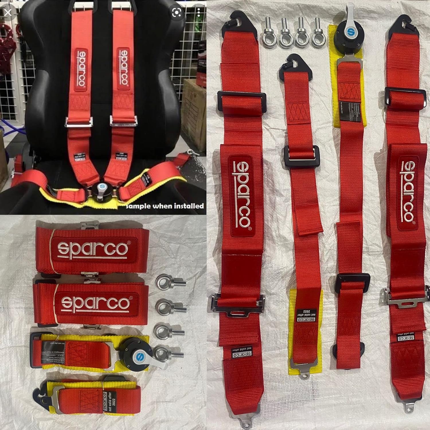 RED SPARCO 4 Point (Webbing Pad) JDM DRIFTING SPORTY Car Seat Belt Harness Quick Release Lock