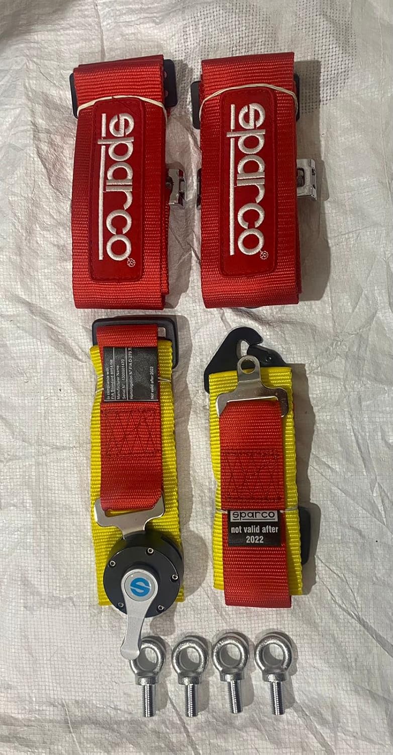 RED SPARCO 4 Point (Webbing Pad) JDM DRIFTING SPORTY Car Seat Belt Harness Quick Release Lock