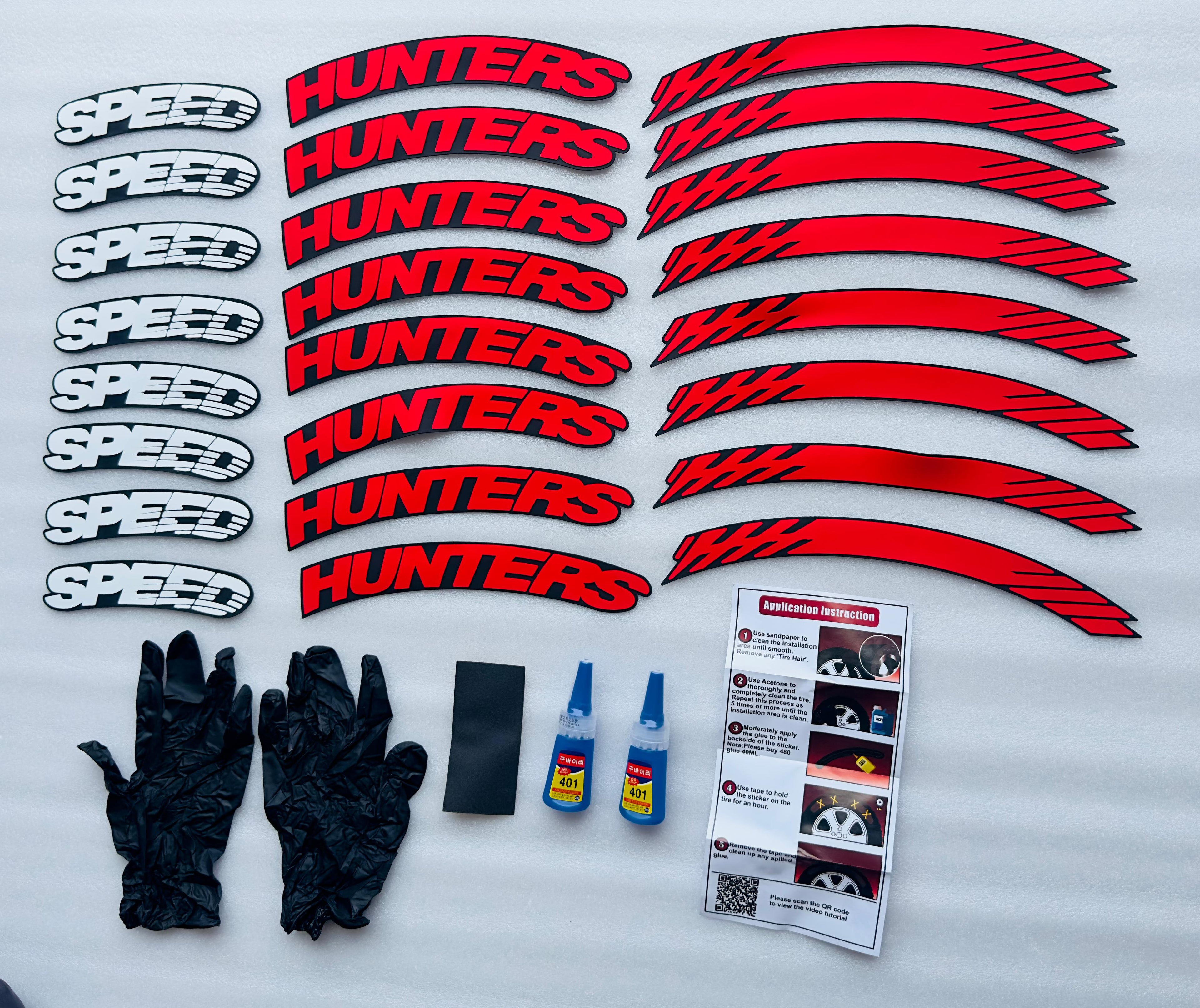 Speed Hunter Tyre Sticker for 4 Tire Tyres Customized Permanent Rubber Tire Tyres Sticker Auto Accessories (2 Glue + 2 Gloves Included)