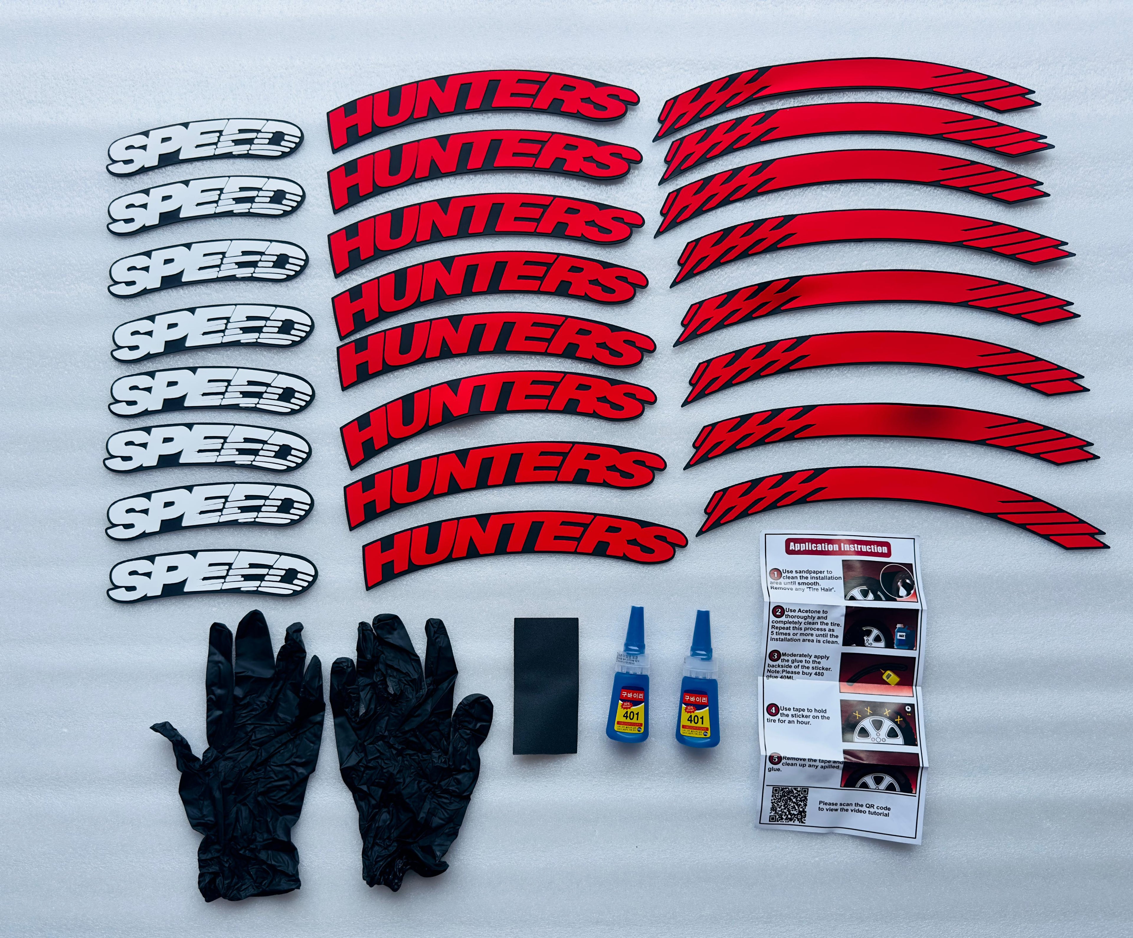 Speed Hunter Tyre Sticker for 4 Tire Tyres Customized Permanent Rubber Tire Tyres Sticker Auto Accessories (2 Glue + 2 Gloves Included)