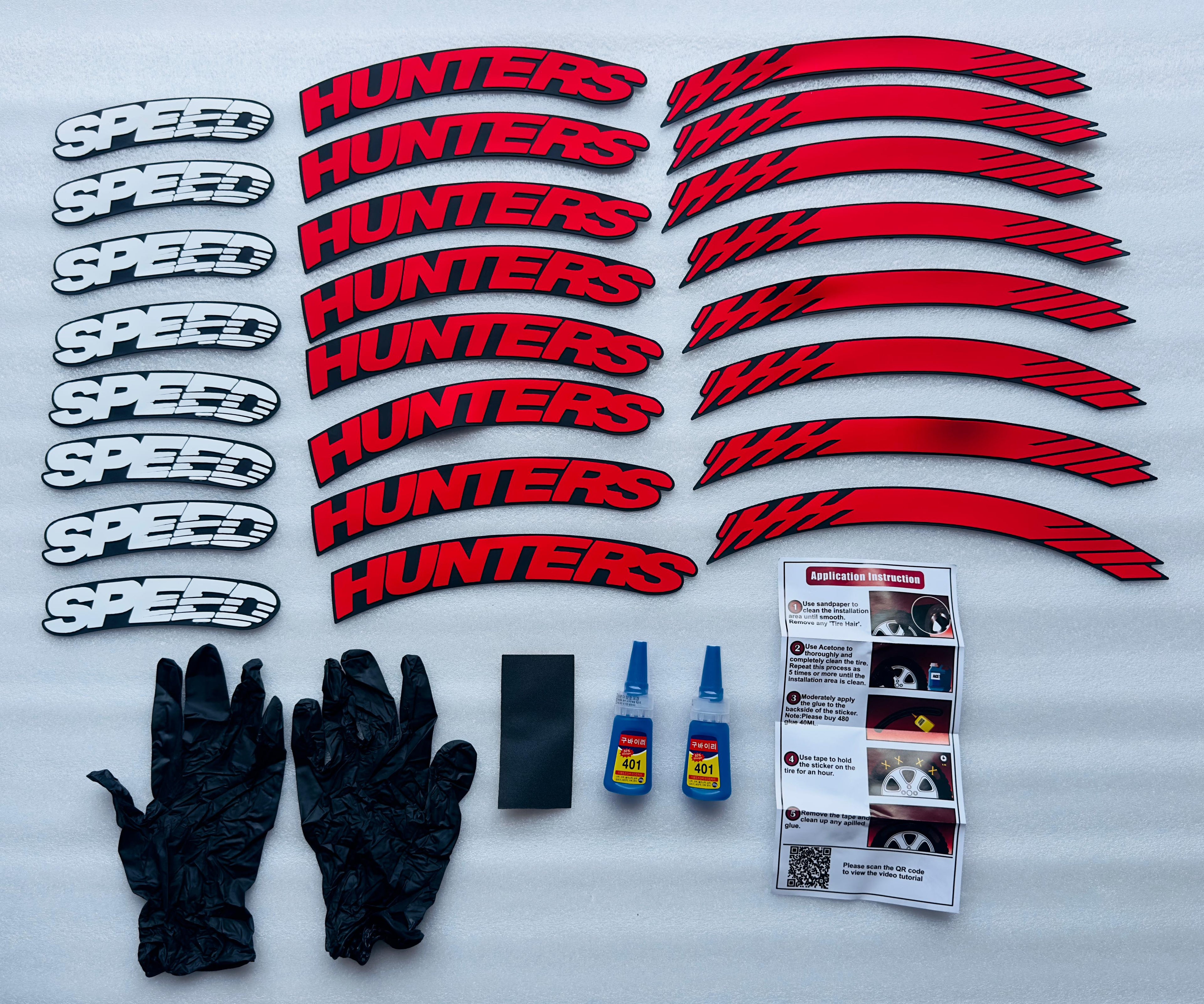 Speed Hunter Tyre Sticker for 4 Tire Tyres Customized Permanent Rubber Tire Tyres Sticker Auto Accessories (2 Glue + 2 Gloves Included)