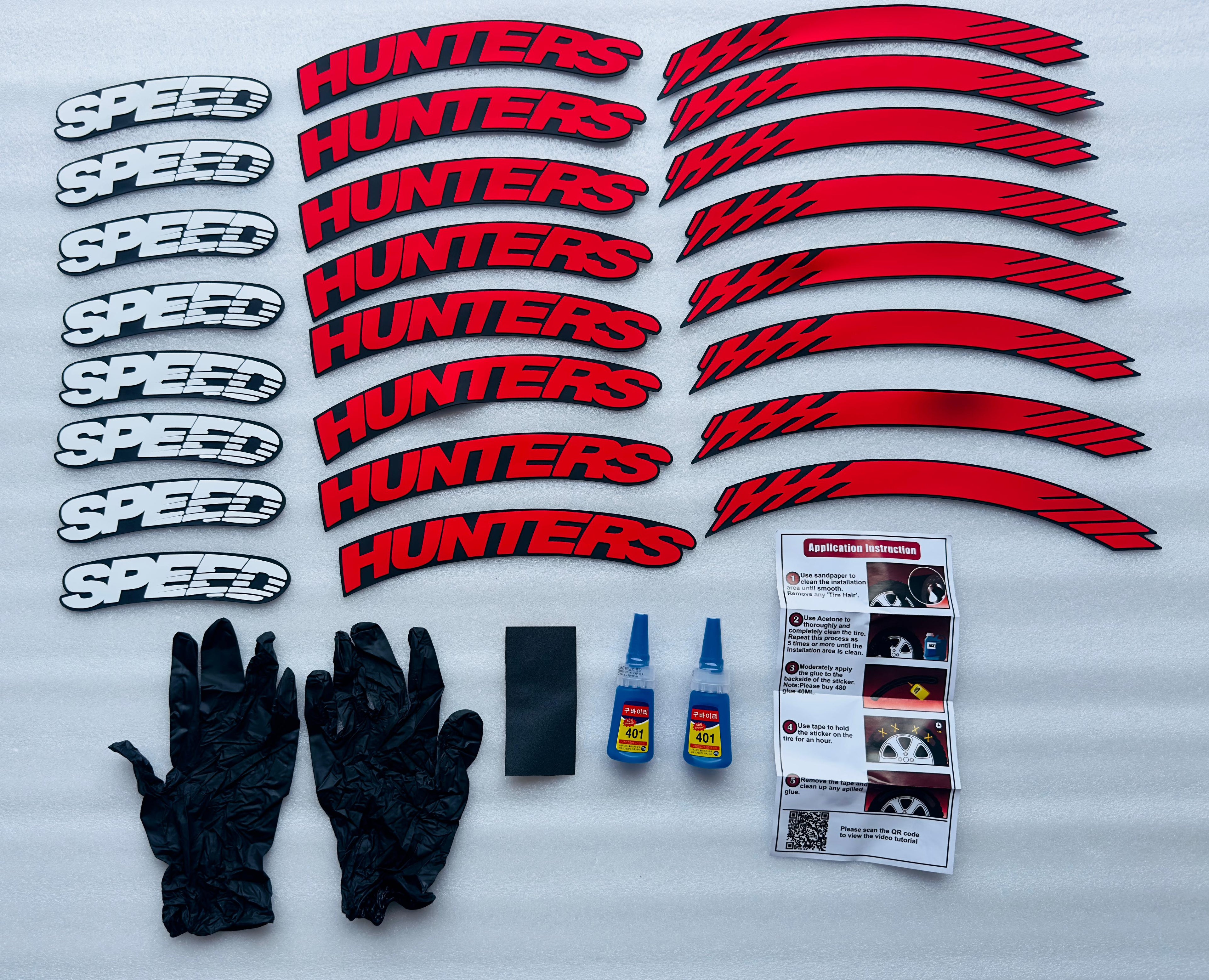 Speed Hunter Tyre Sticker for 4 Tire Tyres Customized Permanent Rubber Tire Tyres Sticker Auto Accessories (2 Glue + 2 Gloves Included)