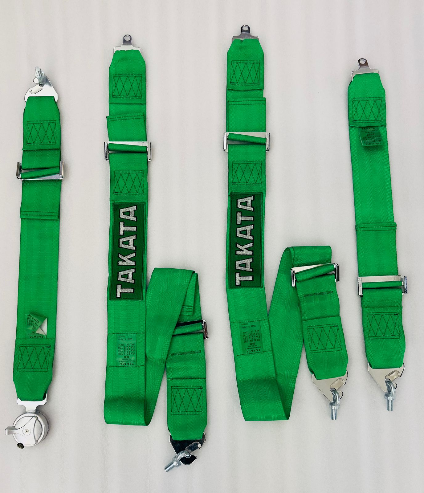 GREEN TAKATA 4 Point (Webbing Pad) JDM DRIFTING SPORTY Car Seat Belt Harness Quick Release Lock