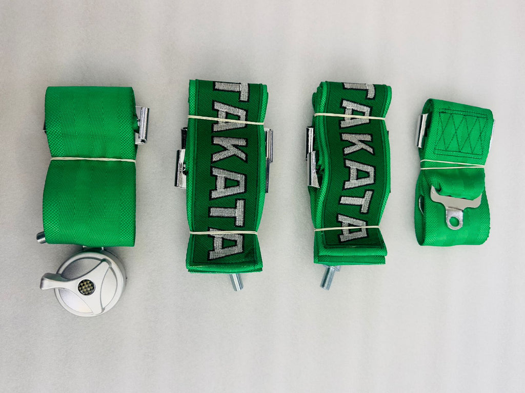 GREEN TAKATA 4 Point (Webbing Pad) JDM DRIFTING SPORTY Car Seat Belt Harness Quick Release Lock