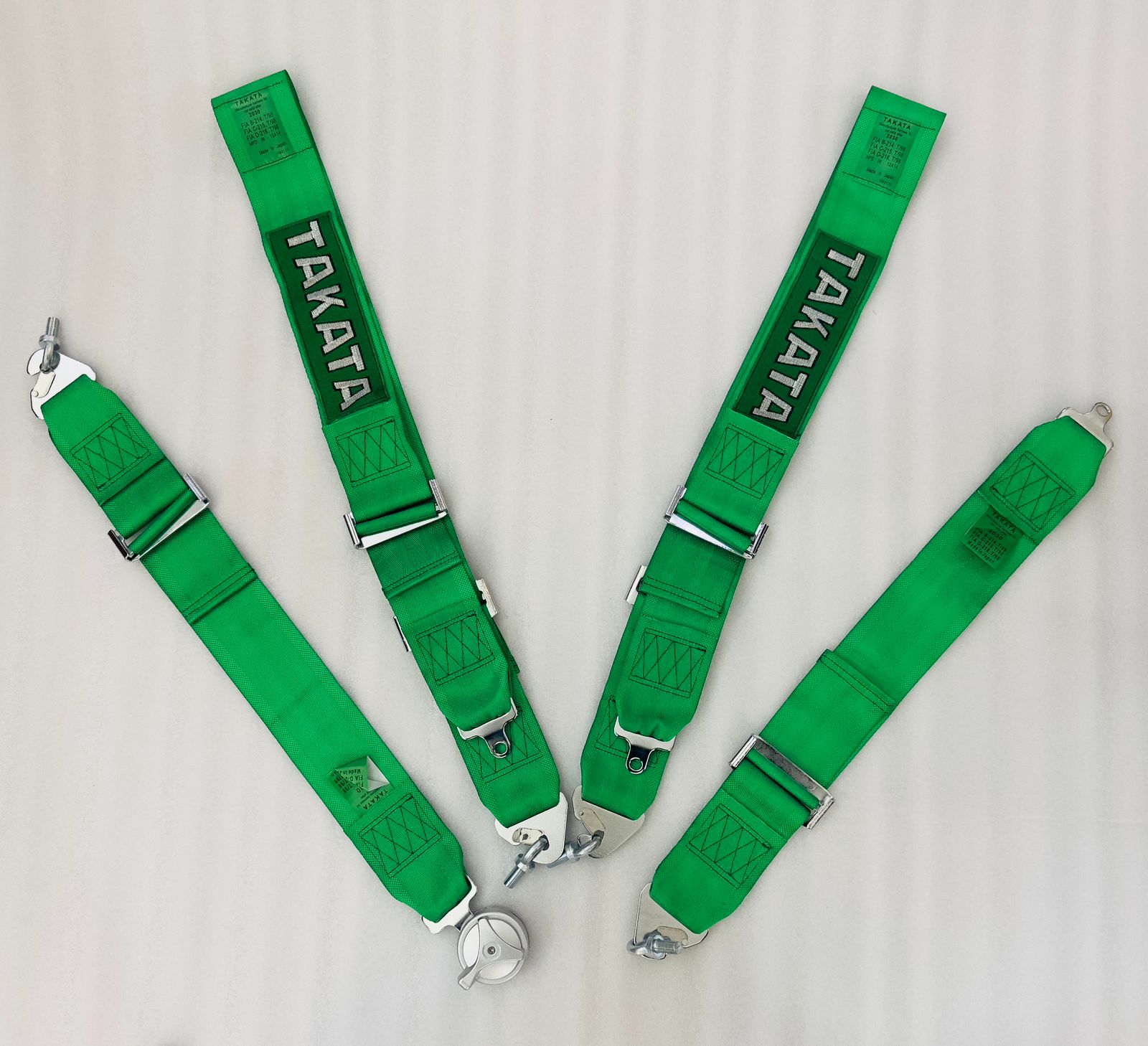 GREEN TAKATA 4 Point (Webbing Pad) JDM DRIFTING SPORTY Car Seat Belt Harness Quick Release Lock
