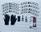 4 Tire Tyre Stickers for 4 Tire Tyres Customized Permanent Rubber Tire Tyres Sticker Auto Accessories (2 Glue + 2 Gloves Included) (White Toyo TYRE Sticker.)