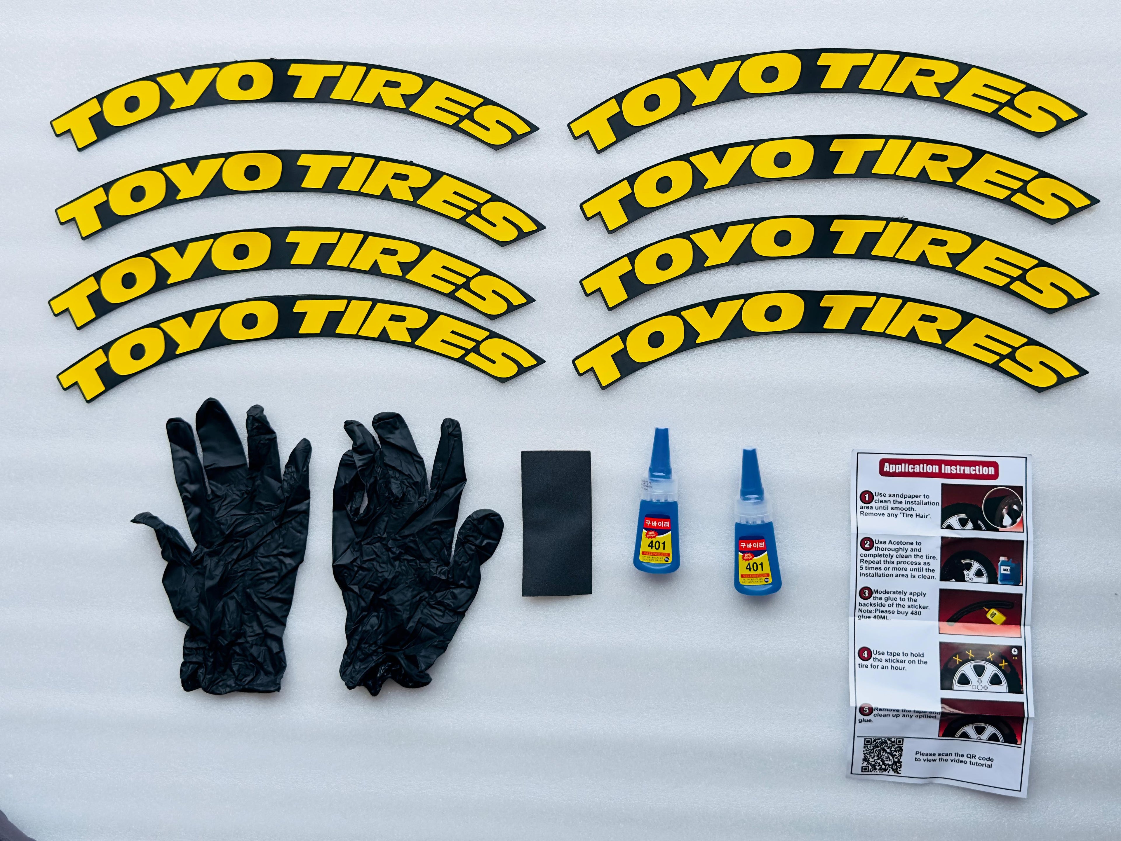 4 Tire Tyre Stickers for 4 Tire Tyres Customized Permanent Rubber Tire Tyres Sticker Auto Accessories (2 Glue + 2 Gloves Included) (Yellow Toyo TYRE Sticker)