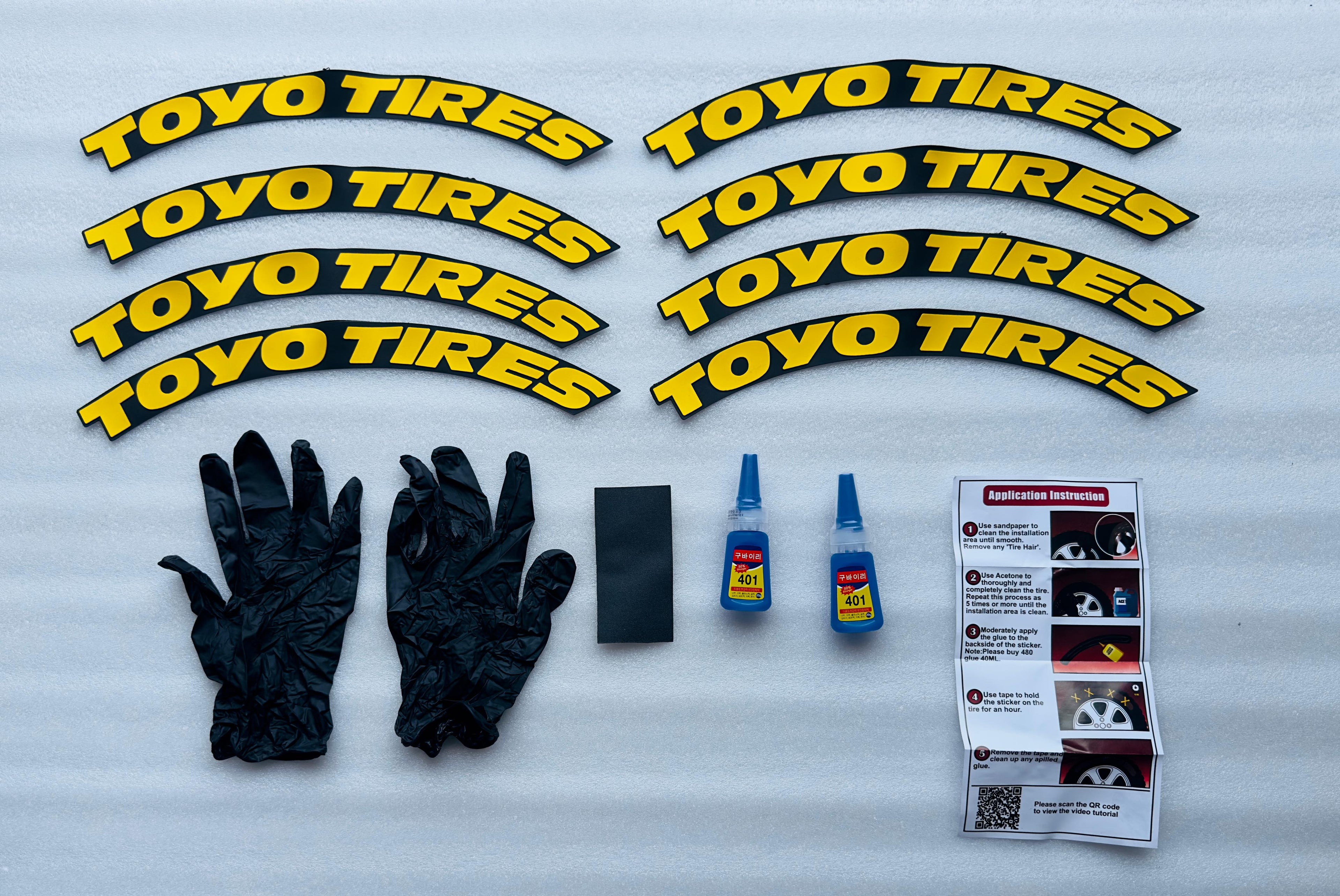 4 Tire Tyre Stickers for 4 Tire Tyres Customized Permanent Rubber Tire Tyres Sticker Auto Accessories (2 Glue + 2 Gloves Included) (Yellow Toyo TYRE Sticker)