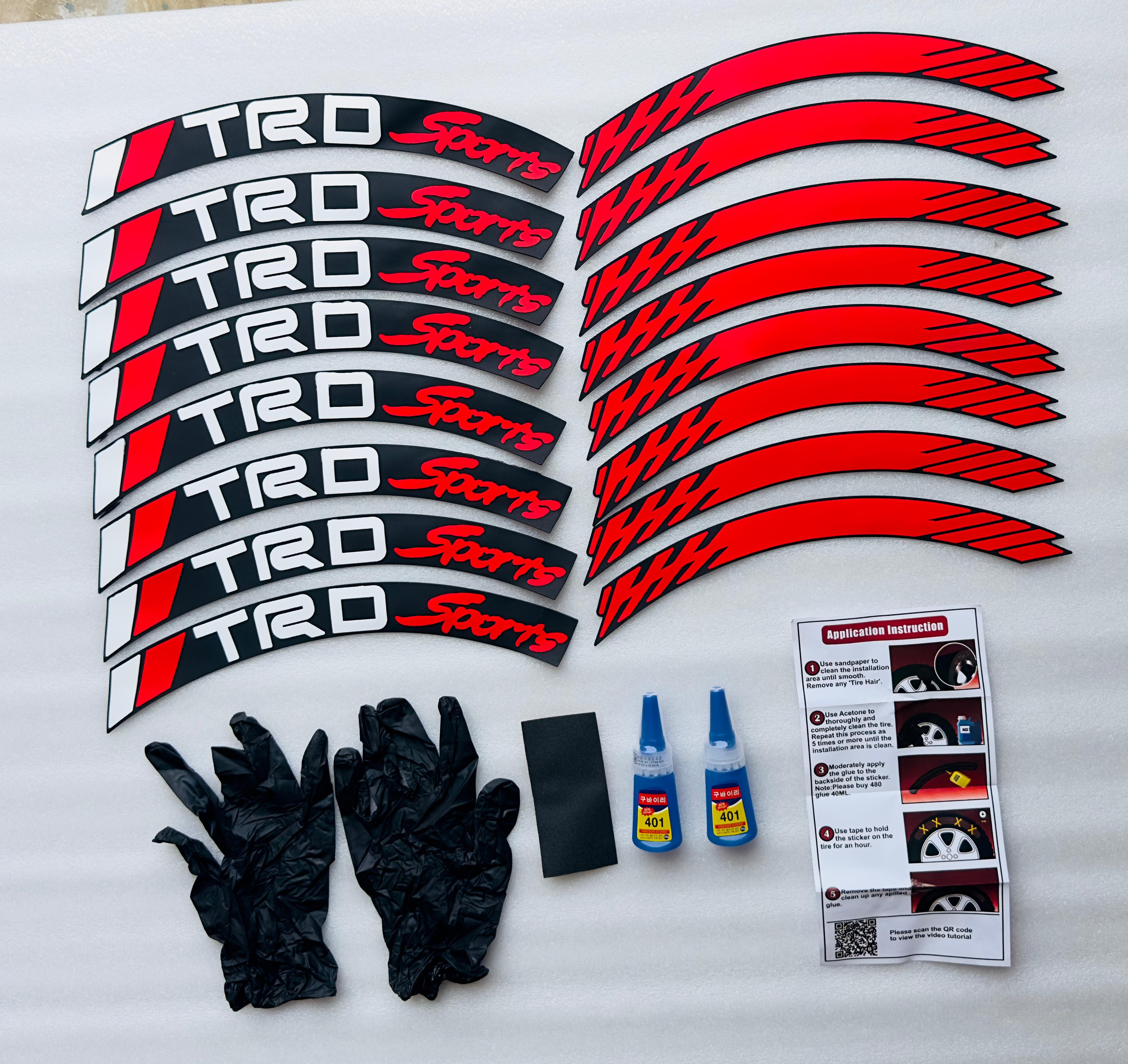 TRD Sports Tyre Sticker for 4 Tire Tyres Customized Permanent Rubber Tire Tyres Sticker Auto Accessories (2 Glue + 2 Gloves Included)