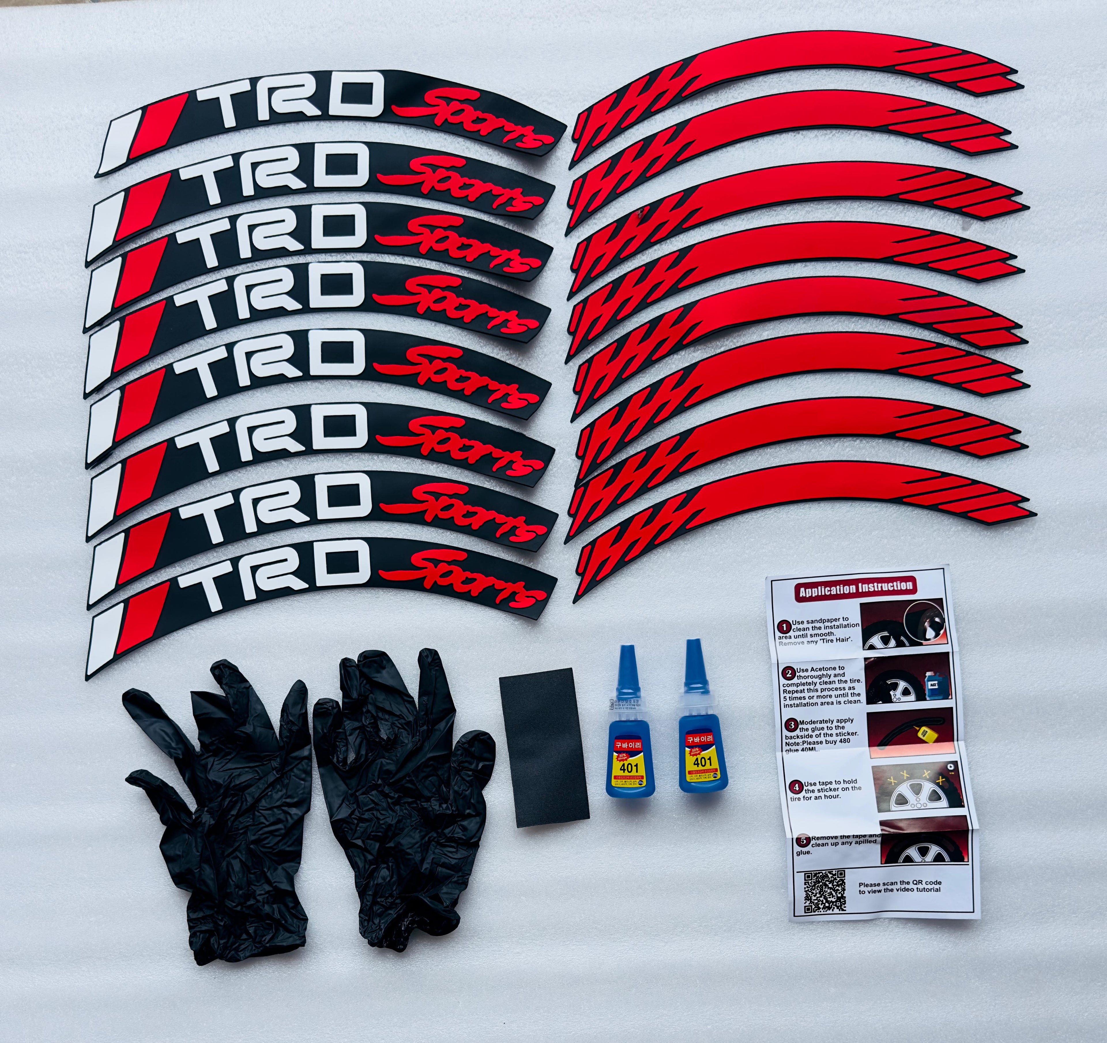 TRD Sports Tyre Sticker for 4 Tire Tyres Customized Permanent Rubber Tire Tyres Sticker Auto Accessories (2 Glue + 2 Gloves Included)