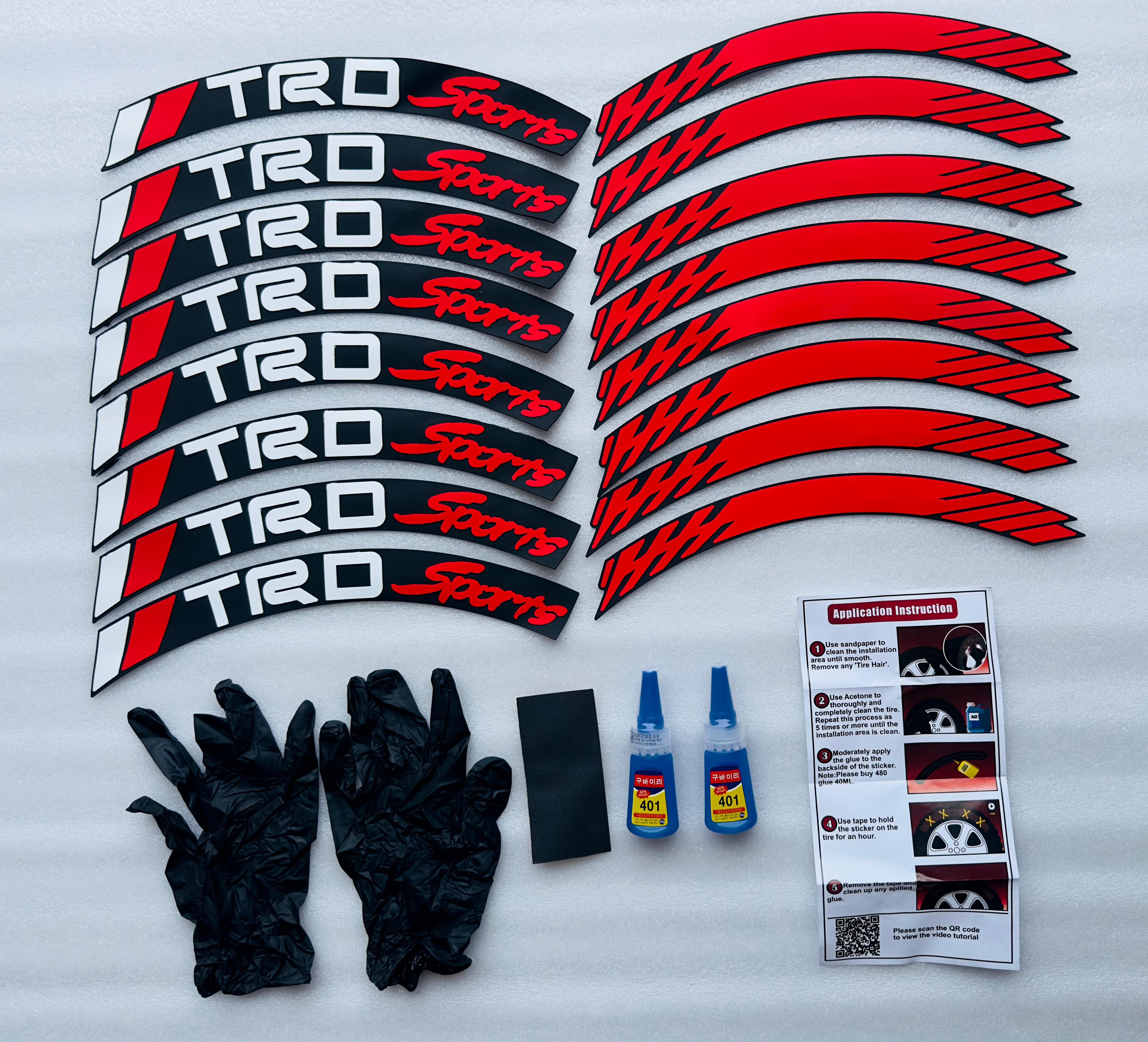 TRD Sports Tyre Sticker for 4 Tire Tyres Customized Permanent Rubber Tire Tyres Sticker Auto Accessories (2 Glue + 2 Gloves Included)