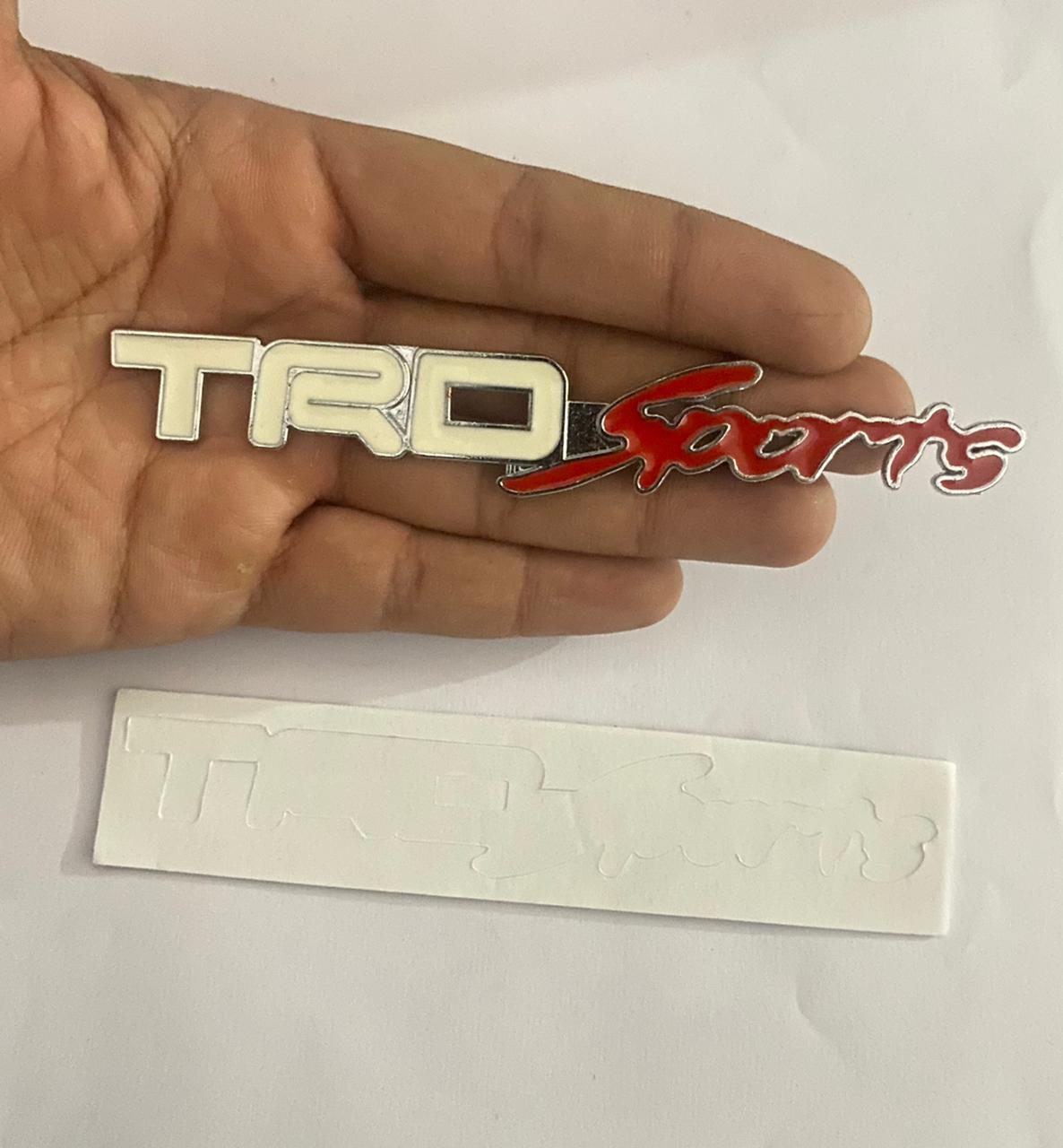 1 Piece TRD Sports Logo-White RED 13.8 x 2Cm Car Metal TRD TRDSPORTS Logo Car Emblem Premium 3D Badge Auto Racing Sport Sticker Grand Tourer Decal