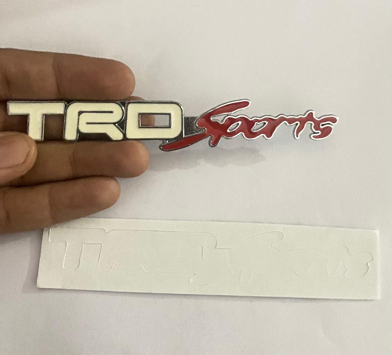 1 Piece TRD Sports Logo-White RED 13.8 x 2Cm Car Metal TRD TRDSPORTS Logo Car Emblem Premium 3D Badge Auto Racing Sport Sticker Grand Tourer Decal