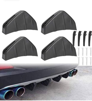 4 PCS Car Rear Bumper Lip Spoiler Universal Bumper Diffuser Shark Fins Pattern Black Auto Anti-Crash Accessories