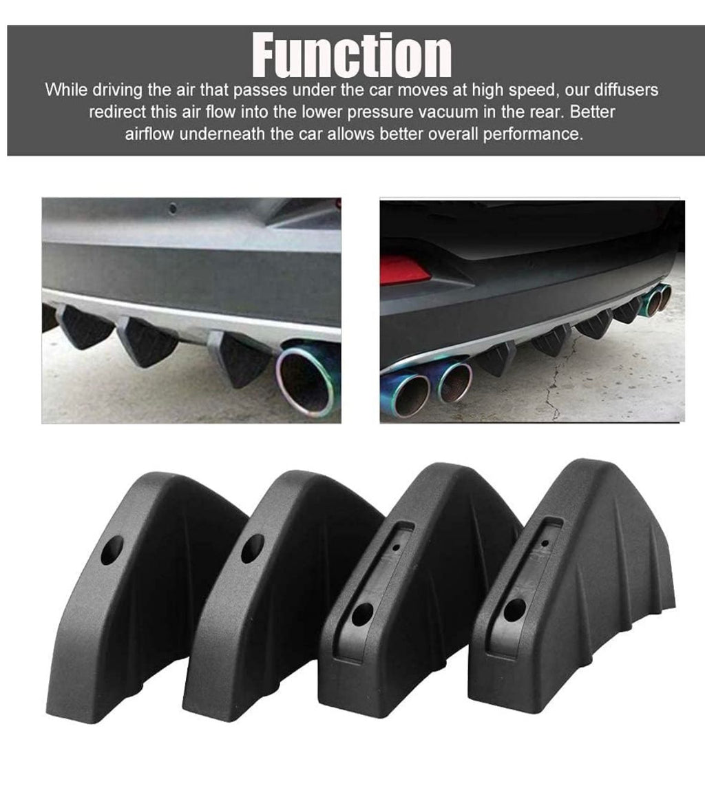 4 PCS Car Rear Bumper Lip Spoiler Universal Bumper Diffuser Shark Fins Pattern Black Auto Anti-Crash Accessories