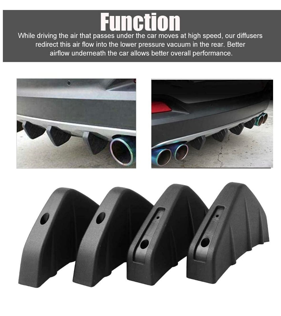 4 PCS Car Rear Bumper Lip Spoiler Universal Bumper Diffuser Shark Fins Pattern Black Auto Anti-Crash Accessories