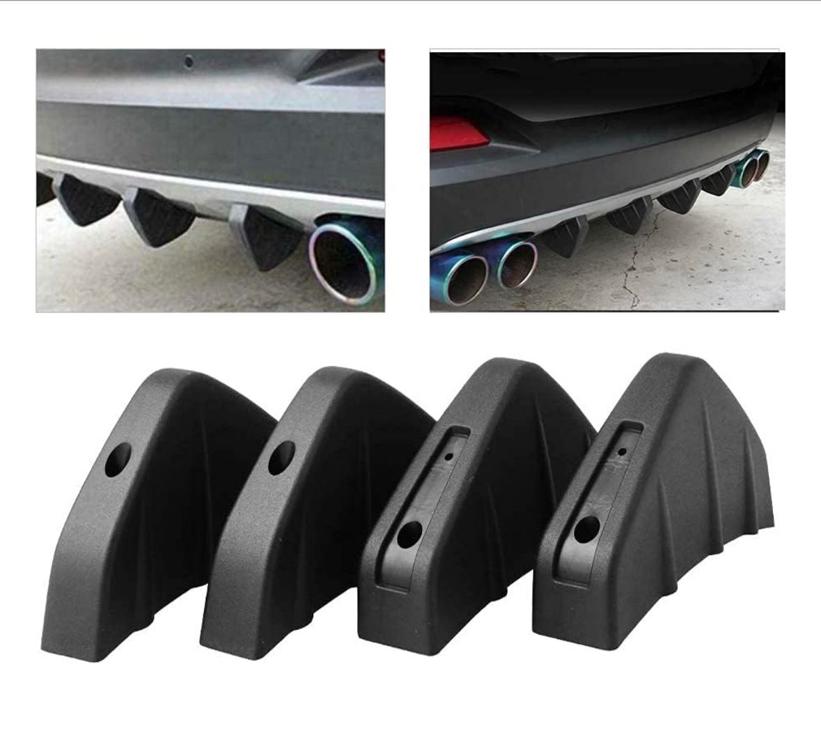 4 PCS Car Rear Bumper Lip Spoiler Universal Bumper Diffuser Shark Fins Pattern Black Auto Anti-Crash Accessories