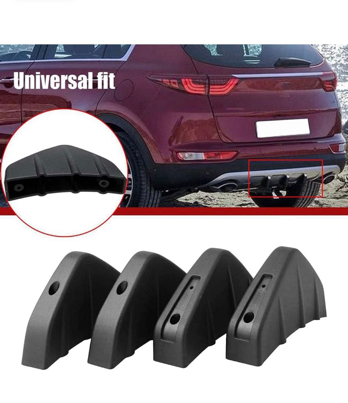 4 PCS Car Rear Bumper Lip Spoiler Universal Bumper Diffuser Shark Fins Pattern Black Auto Anti-Crash Accessories